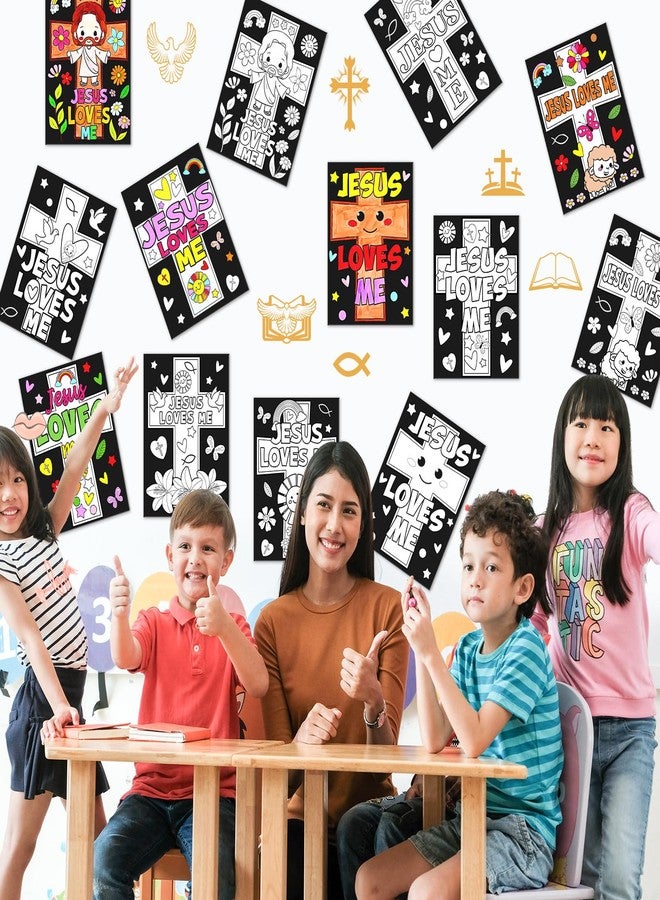 Zhanmai 30 Pcs Religious Coloring Crafts Posters Bulk Jesus Loves Me Color Your Own Christian Cross Paper DIY Crafts Arts Posters for Back to School Classroom Party Supplies Sunday School Activities - Image 5