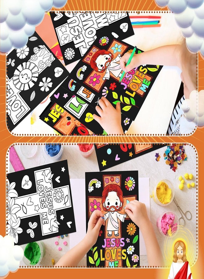 Zhanmai 30 Pcs Religious Coloring Crafts Posters Bulk Jesus Loves Me Color Your Own Christian Cross Paper DIY Crafts Arts Posters for Back to School Classroom Party Supplies Sunday School Activities - Image 3