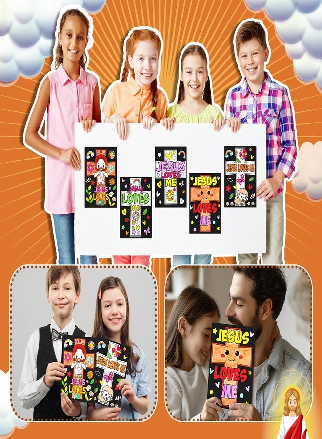 Zhanmai 30 Pcs Religious Coloring Crafts Posters Bulk Jesus Loves Me Color Your Own Christian Cross Paper DIY Crafts Arts Posters for Back to School Classroom Party Supplies Sunday School Activities - Image 4