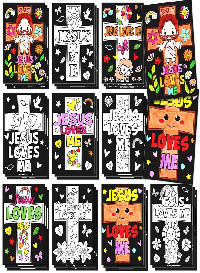 Zhanmai 30 Pcs Religious Coloring Crafts Posters Bulk Jesus Loves Me Color Your Own Christian Cross Paper DIY Crafts Arts Posters for Back to School Classroom Party Supplies Sunday School Activities - Image 1