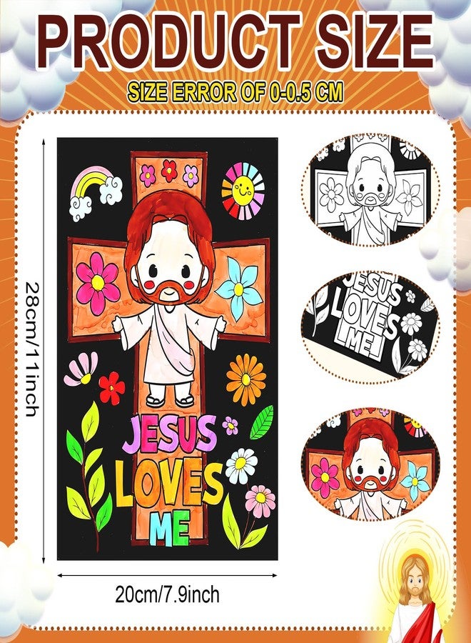 Zhanmai 30 Pcs Religious Coloring Crafts Posters Bulk Jesus Loves Me Color Your Own Christian Cross Paper DIY Crafts Arts Posters for Back to School Classroom Party Supplies Sunday School Activities - Image 2