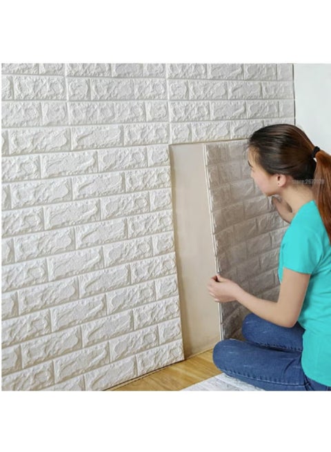 Decorative 3D Brick Wall Sticker - Self-Adhesive Foam Wallpaper Panel - White (70x77x0.5 cm)