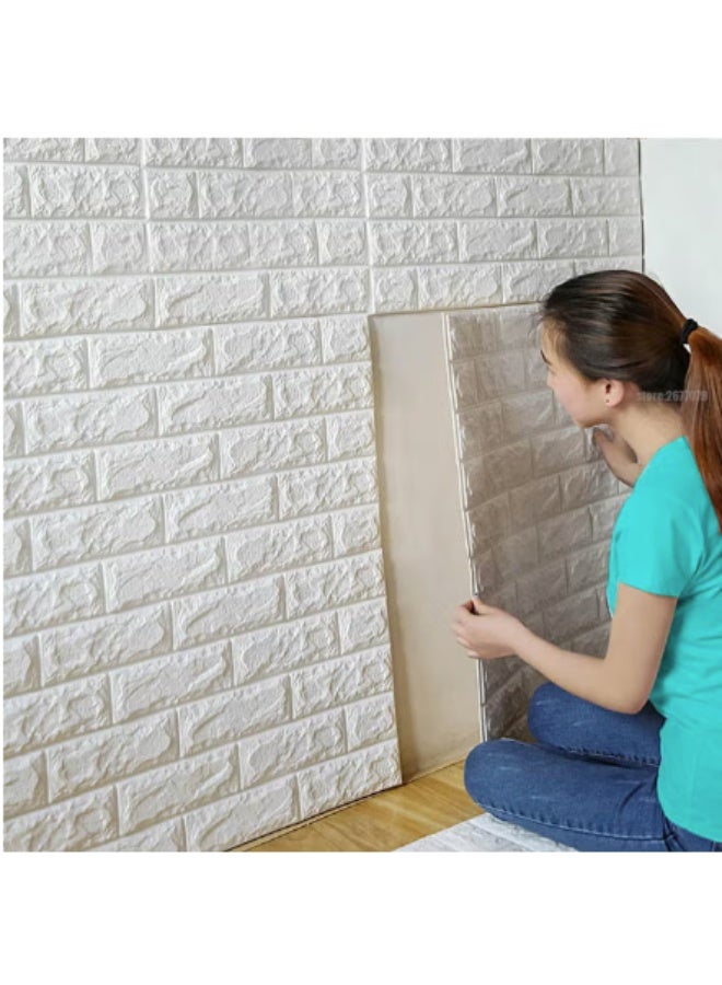 Decorative 3D Brick Wall Sticker - Self-Adhesive Foam Wallpaper Panel - White (70x77x0.5 cm)