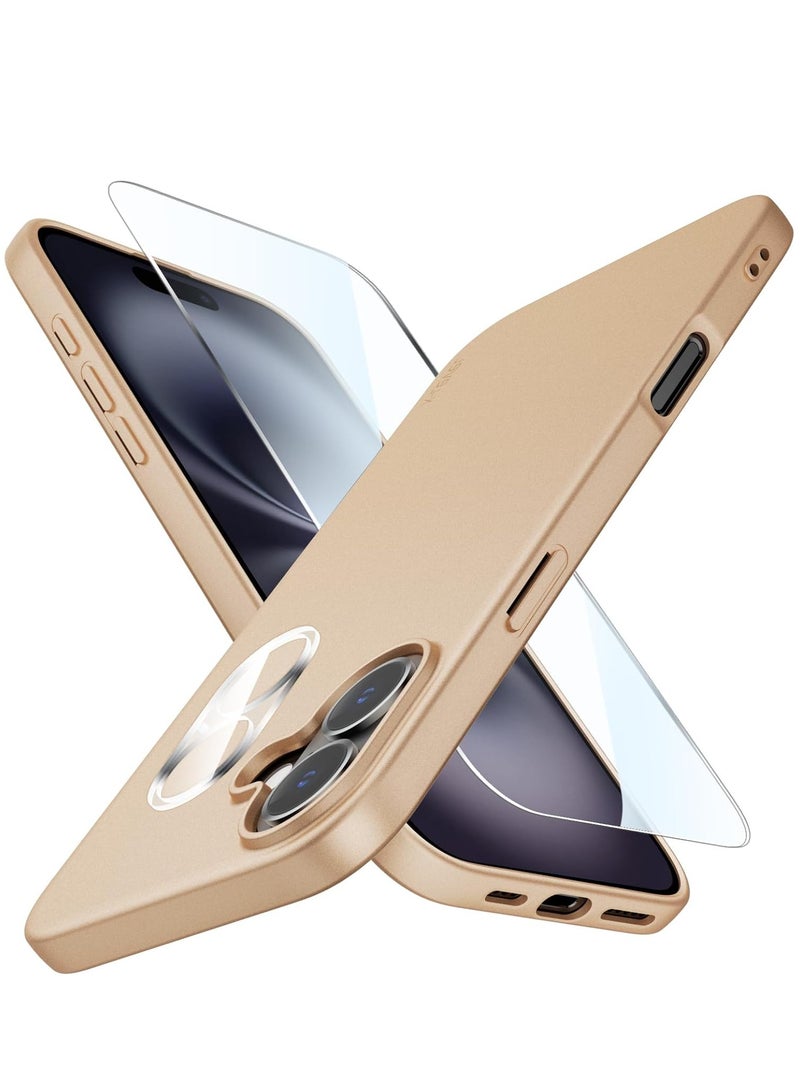 ELTRAZONE iPhone 16 Gold Case – Ultra-Thin Matte Cover with Camera Lens and Screen Protectors, Light Soft Touch, Shockproof Design - Image 1