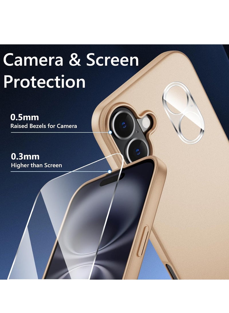 ELTRAZONE iPhone 16 Gold Case – Ultra-Thin Matte Cover with Camera Lens and Screen Protectors, Light Soft Touch, Shockproof Design - Image 3