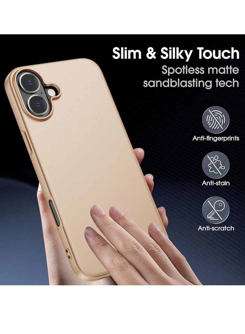 ELTRAZONE iPhone 16 Gold Case – Ultra-Thin Matte Cover with Camera Lens and Screen Protectors, Light Soft Touch, Shockproof Design - Image 2