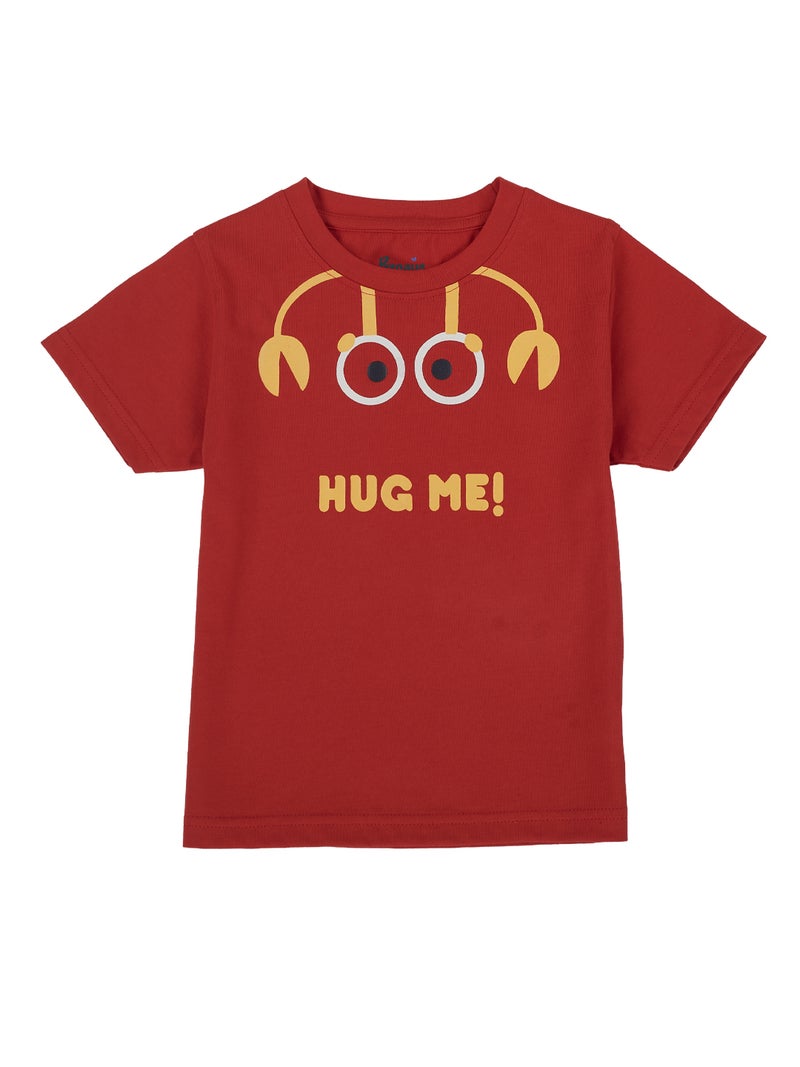 Pranava Hug Me Crab Print T-Shirt for Boys - Red - Image 3