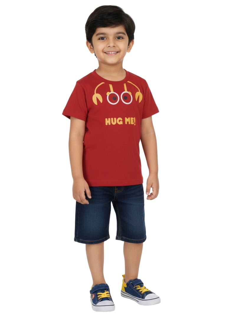 Pranava Hug Me Crab Print T-Shirt for Boys - Red - Image 5