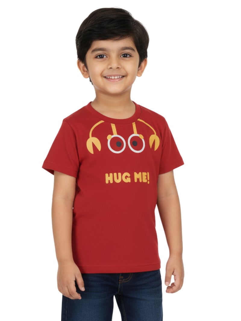 Pranava Hug Me Crab Print T-Shirt for Boys - Red - Image 1