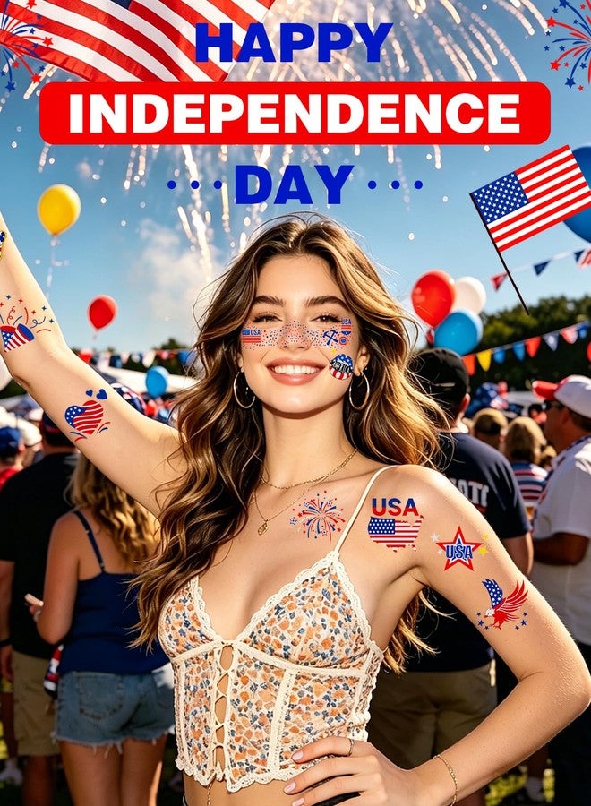 Itscolofy 4th of July Glitter Freckle Tattoos, Patriotic Temporary Tattoos Stickers, 4th of July Accessories for Women, Red White and Blue USA Flag Star Freckles for Independence Day 250th Party 36PCS - Image 4