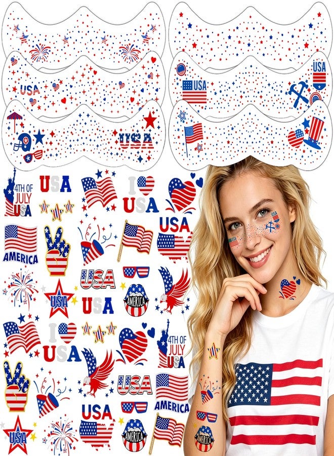 Itscolofy 4th of July Glitter Freckle Tattoos, Patriotic Temporary Tattoos Stickers, 4th of July Accessories for Women, Red White and Blue USA Flag Star Freckles for Independence Day 250th Party 36PCS - Image 1