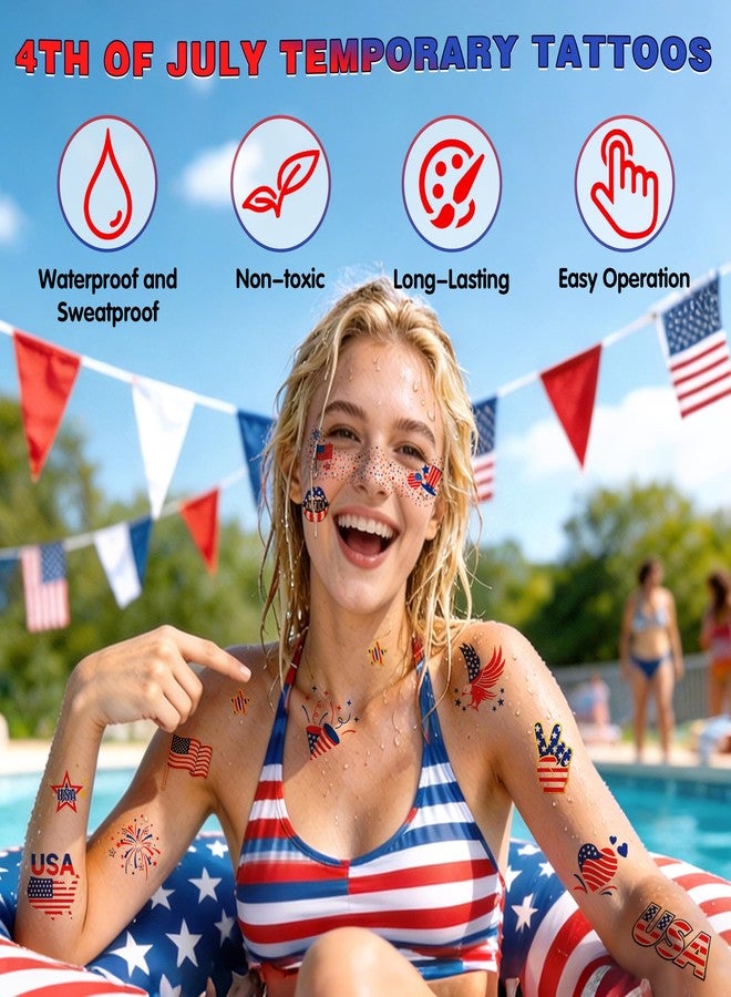 Itscolofy 4th of July Glitter Freckle Tattoos, Patriotic Temporary Tattoos Stickers, 4th of July Accessories for Women, Red White and Blue USA Flag Star Freckles for Independence Day 250th Party 36PCS - Image 2