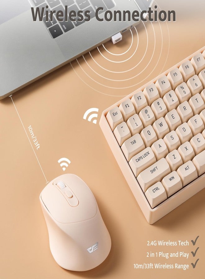 darkFlash Wireless Mechanical Keyboard and Mouse for Office, 106 Keys Full-Size Keyboard and Mouse Combo, Linear Red Switches for Windows/Mac Computer Office Desktop Laptop(GK104) (Milk Tea) - Image 2