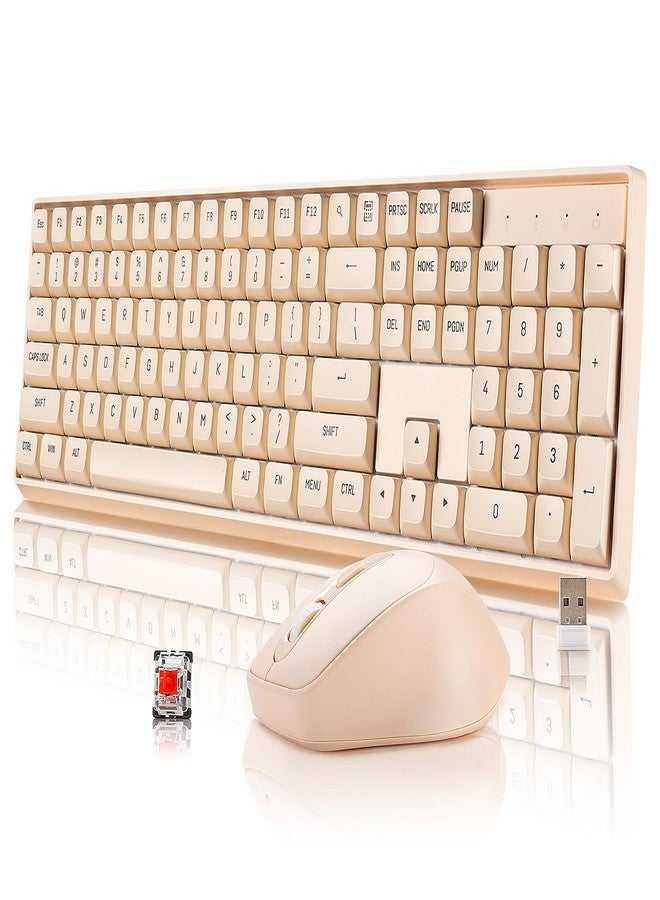 darkFlash Wireless Mechanical Keyboard and Mouse for Office, 106 Keys Full-Size Keyboard and Mouse Combo, Linear Red Switches for Windows/Mac Computer Office Desktop Laptop(GK104) (Milk Tea) - Image 1