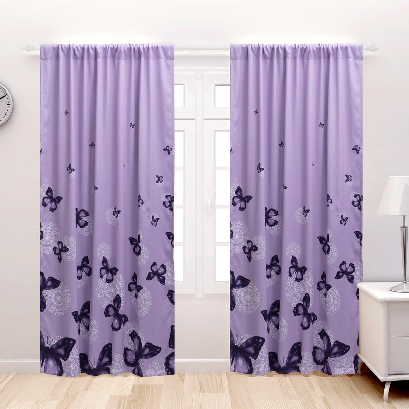 ARTALL Butterfly Blackout Curtain Purple Room Darkening Window Curtain Drapes for Living Room Bedroom, 52" W x 84" L, 2 Panels - Image 1