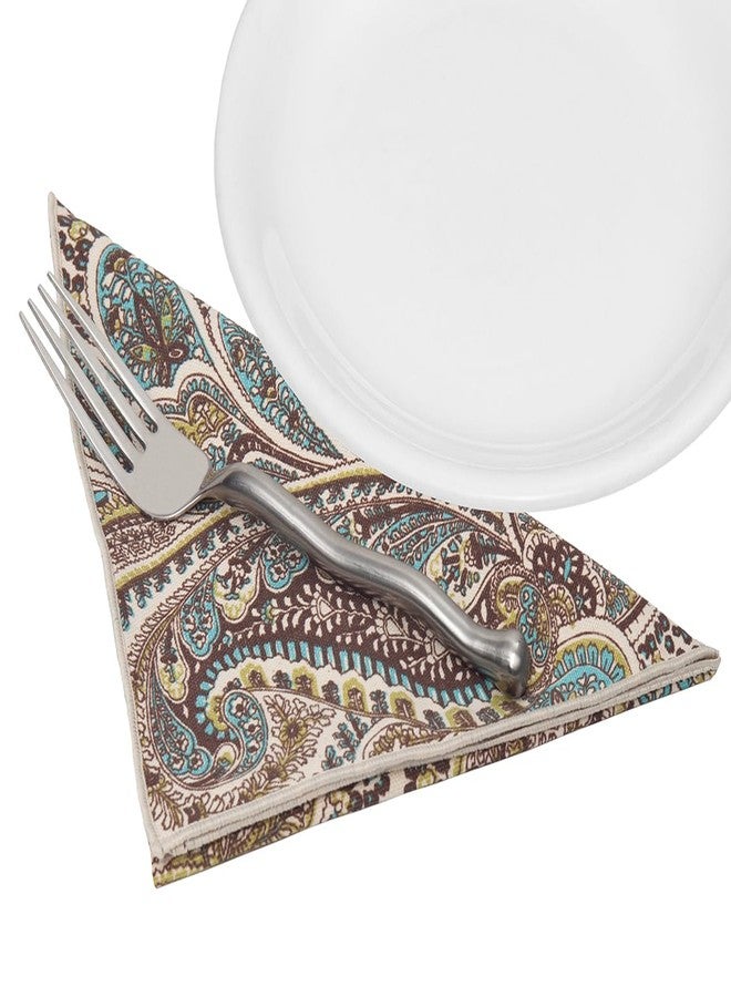Decorative Things Cloth Napkins 100% Cotton Fabric Linen Napkins 18" x 18" Dinner Table Decor, Party Ideas, Brown, Turquoise Blue Fabric, Use with Tablecloth for Table Settings, Tablescapes Set 12 - Image 5