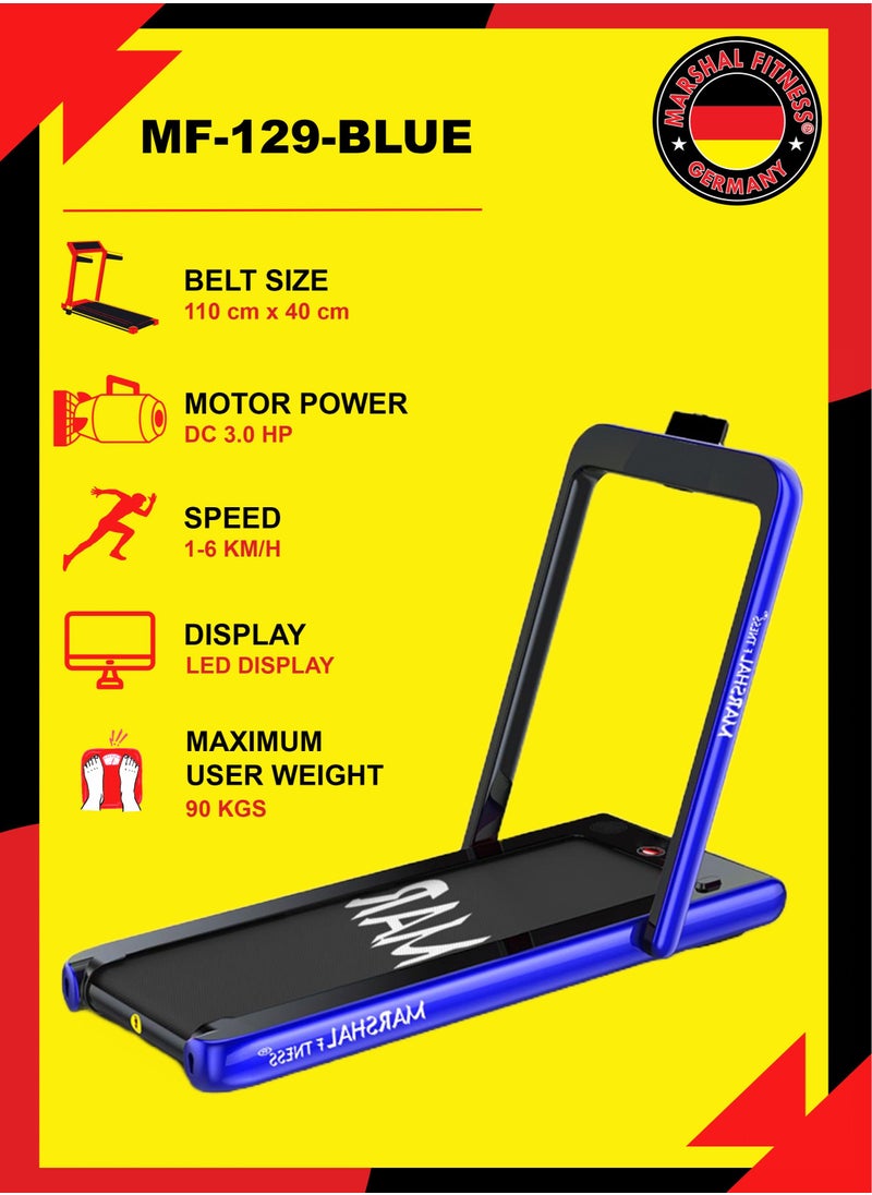 Marshal Fitness - MF-129-BLUE Home Use Walking Pad Foldable Treadmill With 3 HP DC Motor Bluetooth Console Display And Hifi Speaker For Home Use - Image 1