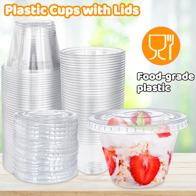 Alaeseje 100 Pack 6 oz Plastic Dessert Cups with Flat Lids (No Hole) Disposable Parfait Cups Clear Plastic Party Cups for Fruit Ice Cream Yogurt Candy Salad Snack Pudding - Image 3
