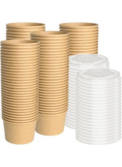 ESSENTIAL Paper Ice Cream Cups with Lids 120pcs 8oz Disposable Dessert Bowls with Lids for Hot or Cold Food Paper Snack Containers for Sundae Frozen Yogurt Soup Brown