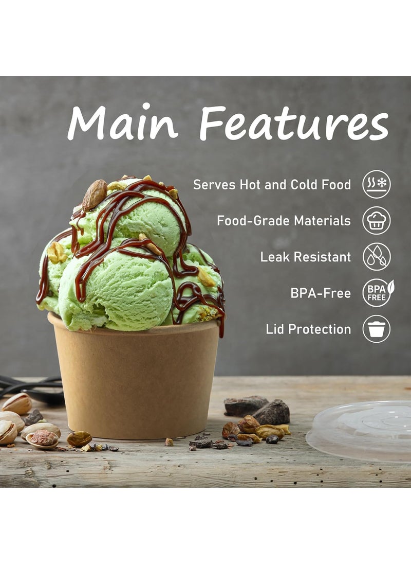 Essential ESSENTIAL Paper Ice Cream Cups with Lids 120pcs 8oz Disposable Dessert Bowls with Lids for Hot or Cold Food Paper Snack Containers for Sundae Frozen Yogurt Soup Brown  - Image 3