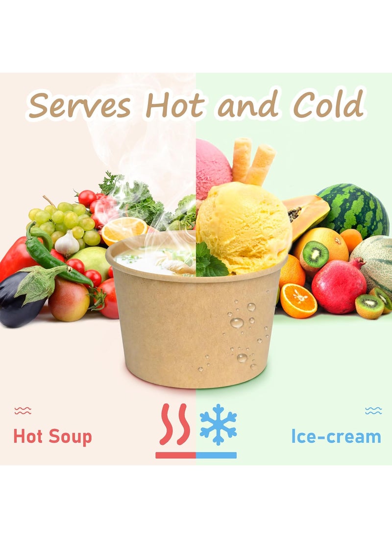 Essential ESSENTIAL Paper Ice Cream Cups with Lids 120pcs 8oz Disposable Dessert Bowls with Lids for Hot or Cold Food Paper Snack Containers for Sundae Frozen Yogurt Soup Brown  - Image 5