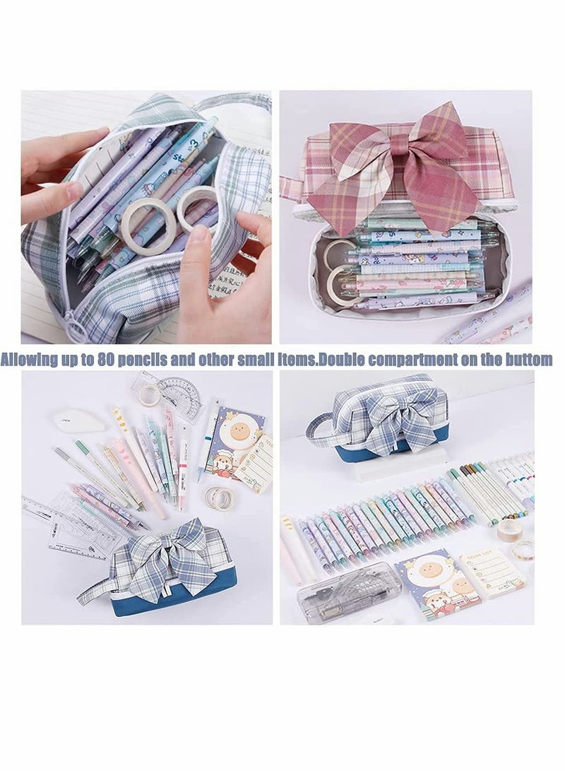 KASTWAVE Pencil Case, Plaid Bowknot Pencil, Pouch Canvas Marker Pen Case, Portable Cosmetic Bag, for Student Teens Girls Adults Large Capacity Pencil Box (2-red) - Image 4