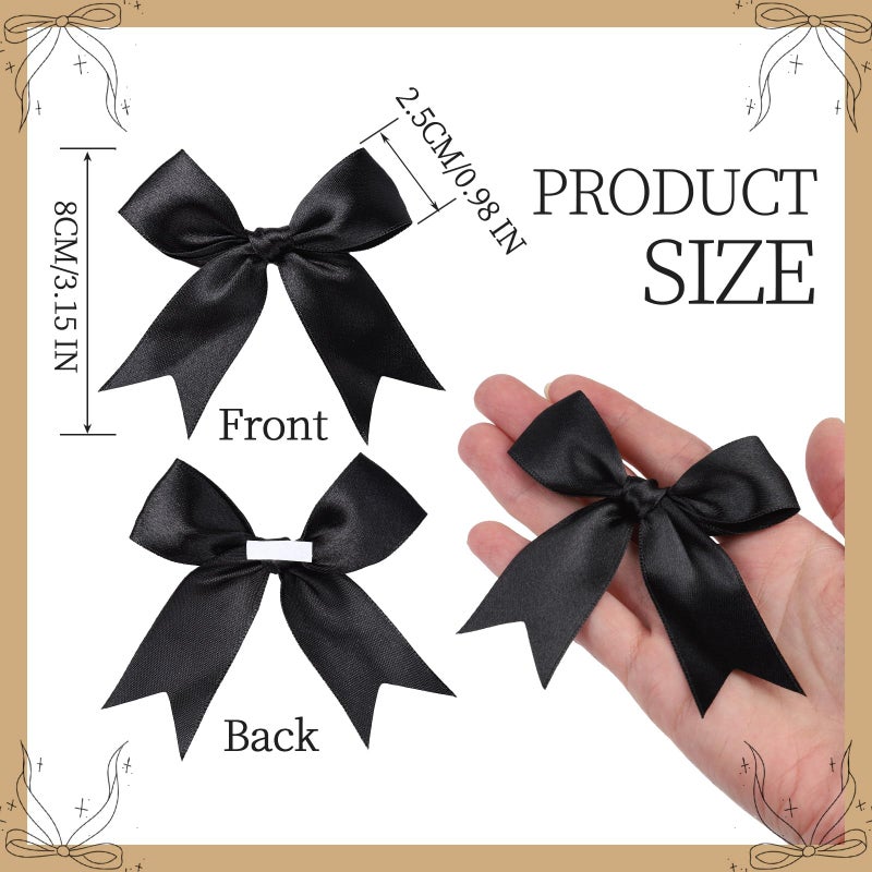YGDZ Black Bows, Self Adhesive Ribbon Satin Bow for Crafts, Party, Small Black Bows Decor for Balloon, Gift Wrapping, with Double-Sided Tape - Image 4