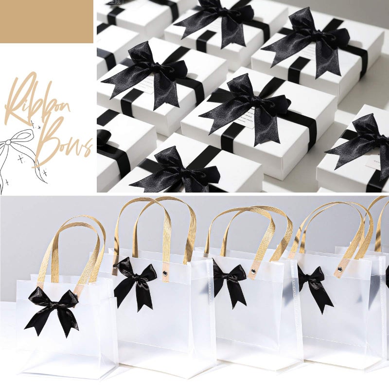 YGDZ Black Bows, Self Adhesive Ribbon Satin Bow for Crafts, Party, Small Black Bows Decor for Balloon, Gift Wrapping, with Double-Sided Tape - Image 2