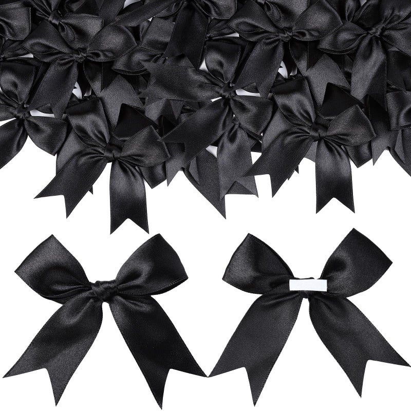 YGDZ Black Bows, Self Adhesive Ribbon Satin Bow for Crafts, Party, Small Black Bows Decor for Balloon, Gift Wrapping, with Double-Sided Tape - Image 1