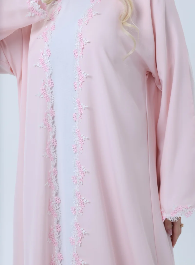 MSquare Fashion  Elegant Pink Lace Abaya with Matching Sheila - Lightweight Nida for Women | Best Price UAE
