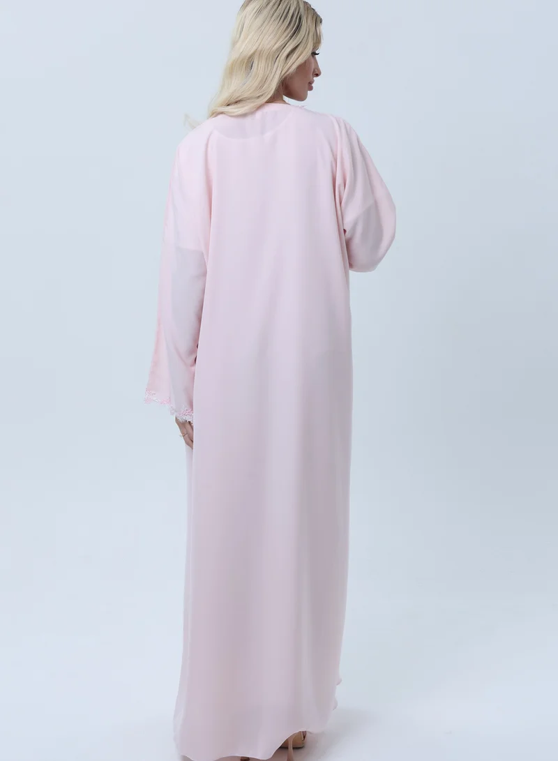 MSquare Fashion  Elegant Pink Lace Abaya with Matching Sheila - Lightweight Nida for Women | Best Price UAE