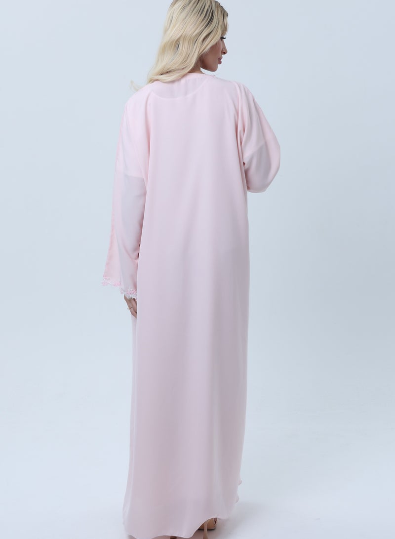 أم سكوير فاشن عباية وردية أنيقة بالدانتيل مع شيلة مطابقة - نيدا خفيفة - Image 5