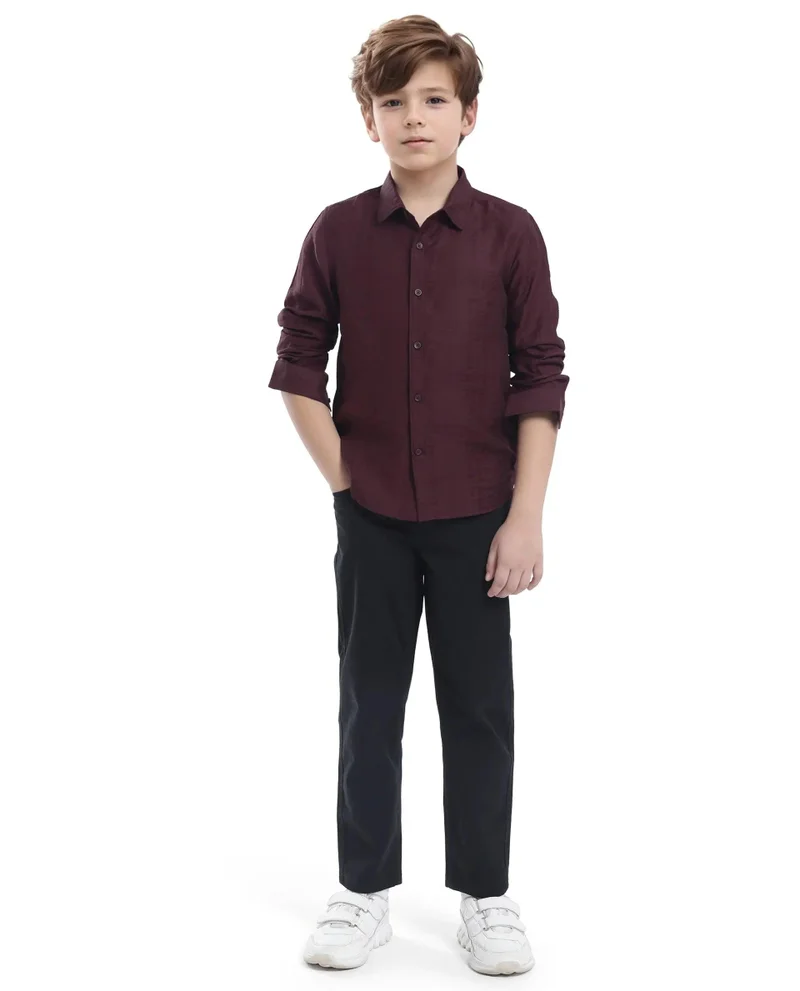 رير ونز Rare Ones Kids Yard Maroon Viscose Blend Full Sleeve Button Solid Regular Fit Shirt