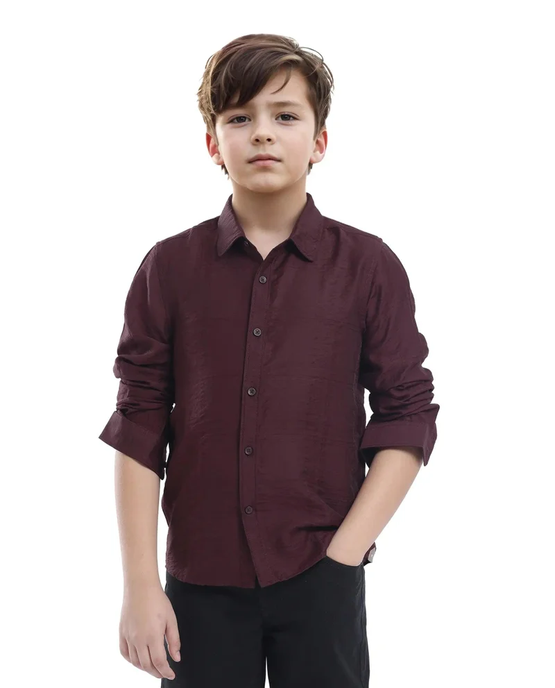 Rare Ones Rare Ones Kids Yard Maroon Viscose Blend Full Sleeve Button Solid Regular Fit Shirt
