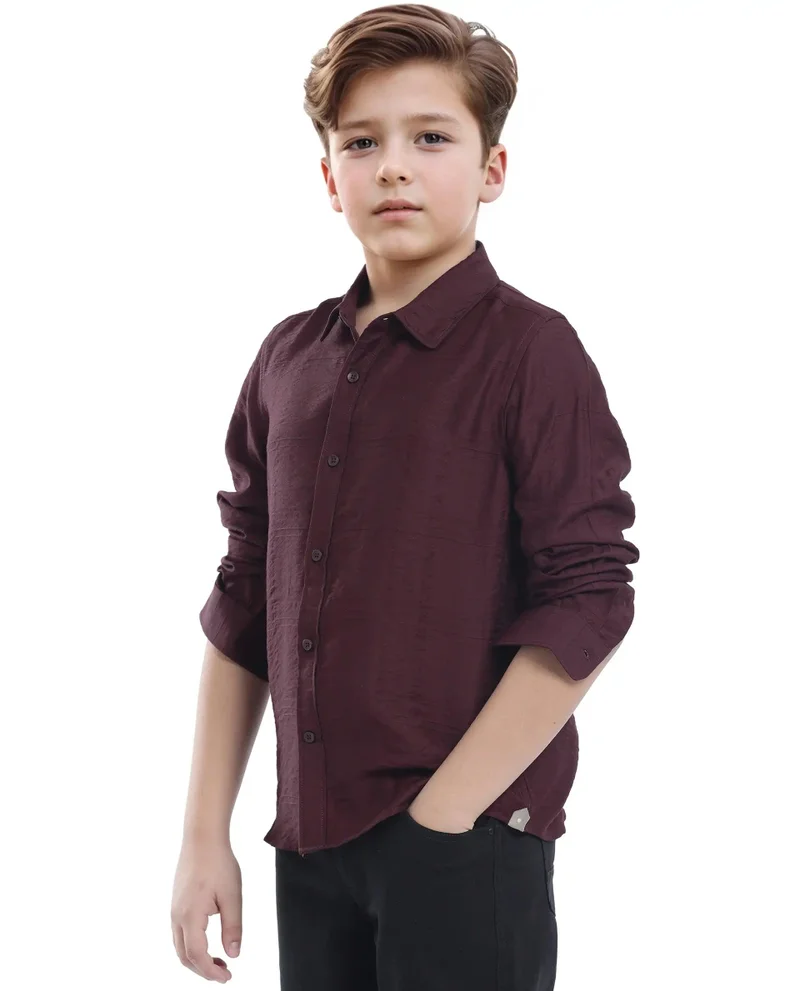 Rare Ones Rare Ones Kids Yard Maroon Viscose Blend Full Sleeve Button Solid Regular Fit Shirt
