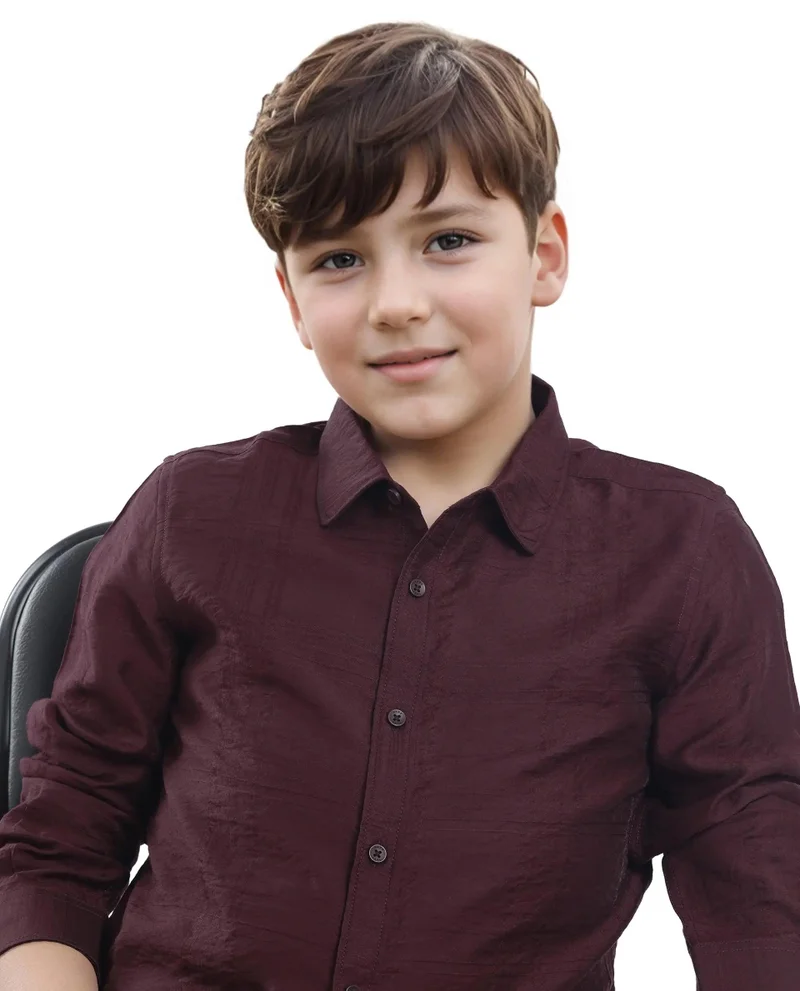 رير ونز Rare Ones Kids Yard Maroon Viscose Blend Full Sleeve Button Solid Regular Fit Shirt