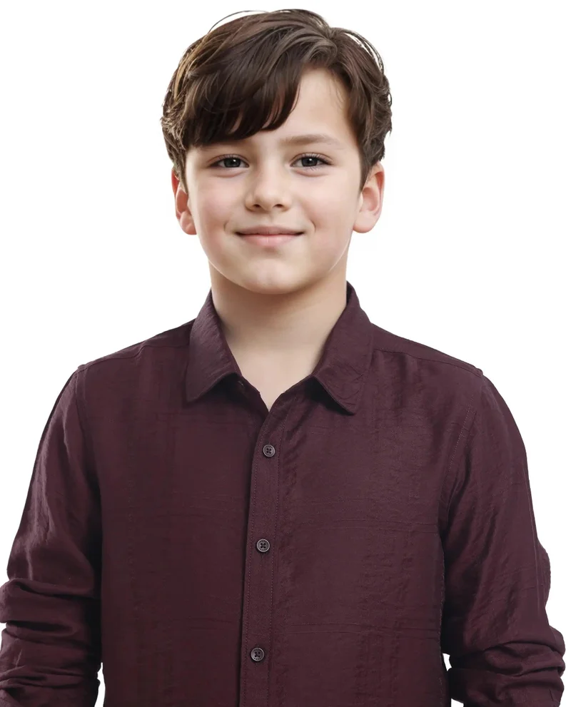 Rare Ones Rare Ones Kids Yard Maroon Viscose Blend Full Sleeve Button Solid Regular Fit Shirt