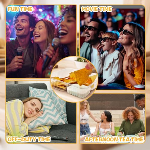 Pesilo 200 PCS Nacho Trays Disposable, 12 oz Plastic Nachos Containers with Chip and Dip Holder, 2 Compartments Clear Snack Tray for Movie Night Party Concession Stand Supplies - Image 2