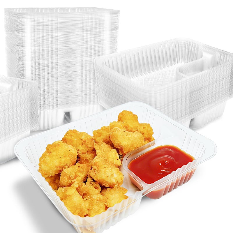 Pesilo 200 PCS Nacho Trays Disposable, 12 oz Plastic Nachos Containers with Chip and Dip Holder, 2 Compartments Clear Snack Tray for Movie Night Party Concession Stand Supplies - Image 4