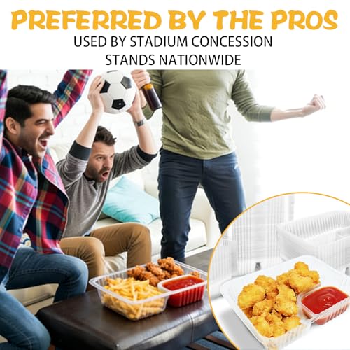 Pesilo 200 PCS Nacho Trays Disposable, 12 oz Plastic Nachos Containers with Chip and Dip Holder, 2 Compartments Clear Snack Tray for Movie Night Party Concession Stand Supplies - Image 3