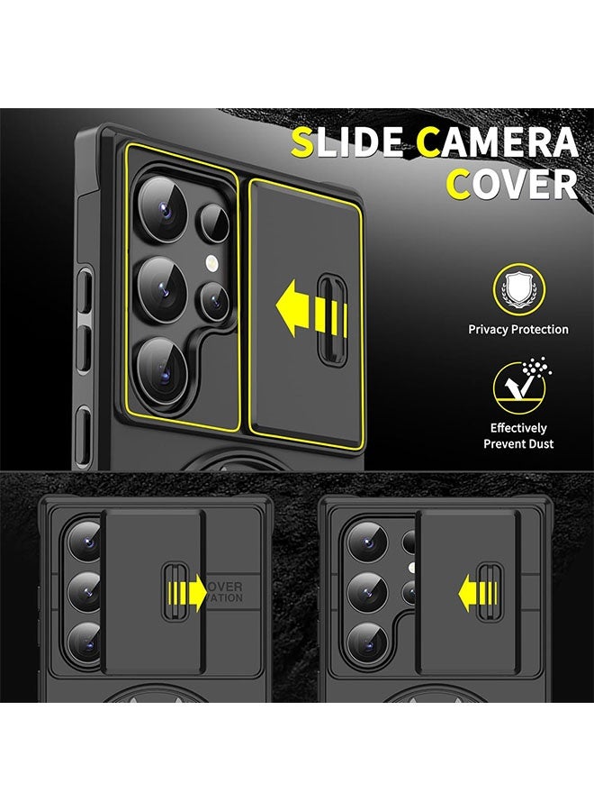 أوشن لسامسونج جالاكسي S24 حقيبة فائقة السرعة مزودة بغطاء كاميرا منزلق و 360° حامل مرجل دائري دائري، حقيبة هاتف الحماية الكاملة من الصدمات لمجرة S24 الترا 5 جي (أسود) - Image 3