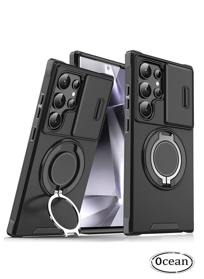 أوشن لسامسونج جالاكسي S24 حقيبة فائقة السرعة مزودة بغطاء كاميرا منزلق و 360° حامل مرجل دائري دائري، حقيبة هاتف الحماية الكاملة من الصدمات لمجرة S24 الترا 5 جي (أسود) - Image 1