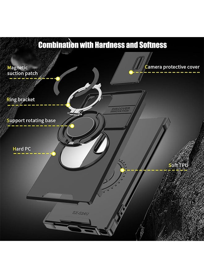 أوشن لسامسونج جالاكسي S24 حقيبة فائقة السرعة مزودة بغطاء كاميرا منزلق و 360° حامل مرجل دائري دائري، حقيبة هاتف الحماية الكاملة من الصدمات لمجرة S24 الترا 5 جي (أسود) - Image 5