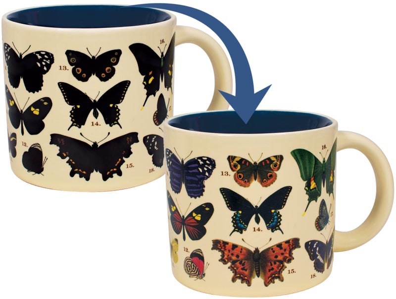 The Unemployed Philosophers Guild Butterfly Color Changing Heat Transforming Mug - Hot Coffee Reveals 18 Butterflies in Beautiful Colorful Detail, Comes in a Fun Box, 14oz. - Image 1