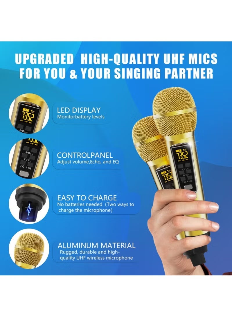 SDRD Karaoke Machine for Adults and Kids,Portable Bluetooth Speaker with 2 UHF Wireless Microphones Karaoke Speaker pa System with Colorful Gradient LED Lights for Home Parties,Wedding - Image 4