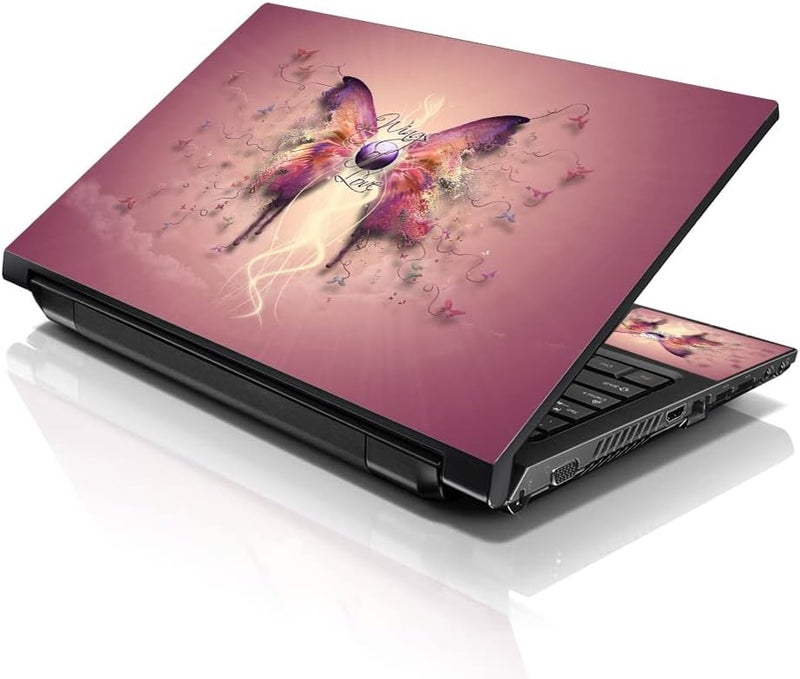 Lss 15 15.6 inch Laptop Notebook Skin Sticker Cover Art Decal Fits 13.3" 14" 15.6" 16" HP Dell Lenovo Apple Asus Acer Compaq (Free 2 Wrist Pad Included) Purple Butterfly - Image 1