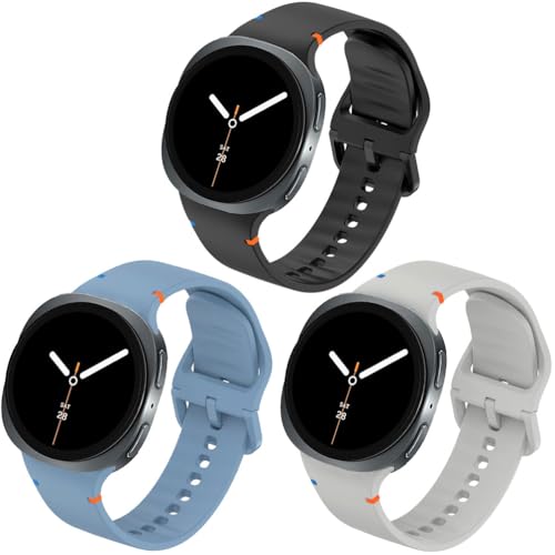 Sankel [3 Pack] Straps Compatible for Samsung Galaxy Watch 8 40mm 44mm/Galaxy Watch 8 Classic 46mm Bands, Soft Silicone Sport Replacement Straps Wristband for Women Men (Black+Light Gray+Official Blue) - Image 1