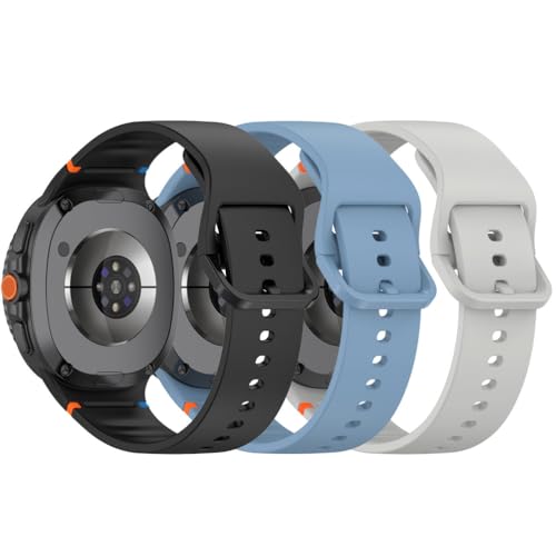 Sankel [3 Pack] Straps Compatible for Samsung Galaxy Watch 8 40mm 44mm/Galaxy Watch 8 Classic 46mm Bands, Soft Silicone Sport Replacement Straps Wristband for Women Men (Black+Light Gray+Official Blue) - Image 3