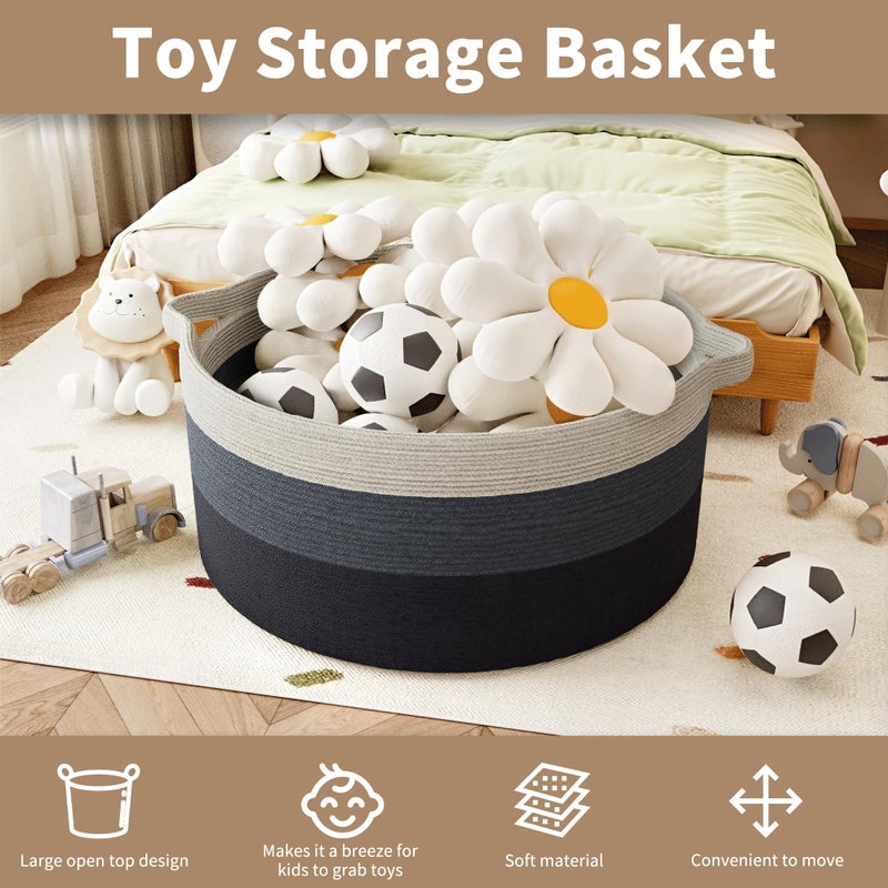 GOPAS 125L Extra Large Blanket Basket, 25" x 16", Jumbo Laundry Woven Cotton Rope Basket with Handles, Baby Toy Storage, Gradual Blue - Image 4