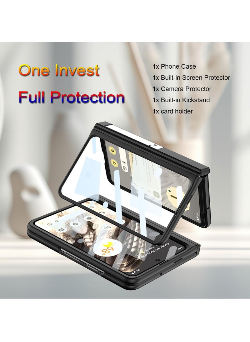 SYOSI حافظة SYOSI لهاتف Google Pixel Fold، مع واقي شاشة، وحماية المفصلة المغناطيسية وفتحات البطاقات، وحامل معدني مدمج، ومتوافق مع الشحن اللاسلكي - Image 3